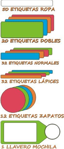 146 Etiquetas para marcar ropa y objetos PACK MULTICOLOR PALETA 1