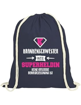 Jubiläums,- Ausbildungsgeschenk natur Turnbeutel mit Krankenschwester - Superheldin Motiv