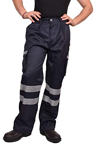 True Face Mens Hi Vis Work Cargo Trouser Reflective Safety Splashproof Visibility Highway