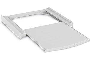 Xavax, telaio intermedio con ripiano estraibile in plastica (telaio di collegamento per lavatrice e asciugatrice, kit intermedio con ripiano estraibile per cesto della biancheria, con cinghia), bianco