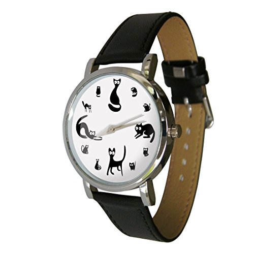 Niedliche Katzen Design Fashion Uhr (C1). Der perfekte Katzenliebhaber Geschenk. Echtes Leder Gurt