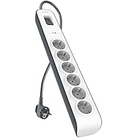 Belkin BSV603vf2M - Regleta de protección contra sobretensiones (6 tomas, cable de 2 m) blanco y gris