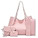 Produktbild Longzjhd Frauen Vier Stellen Sie ein Handtasche Damen Handtasche Mode PU Tasche 4pcs Schultertasche Umhängetasche Handtasche Geldbörse set Leder Tasche Bag Festplatte Bag
