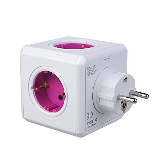 allocacoc PowerCube 1810/deru4p 4 Port Cube quadratisch Steckdose mit 4 Jacks, 2 Schnittstellen USB Steckdosen ELECTRIQUE Ladekabel 4 Wechsel der Plugs für Laptop iPhone 6 6S Samsung Galaxy S3 S4 S6 Drucker iPod Nano die Leser MP3 Kamera Kamera etc (Rosa) - 2
