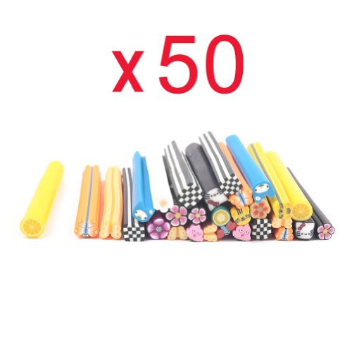 Well-Goal 50pcs 3D Nail Art Manicure Flower & Fruit Fimo Canes Sticks Gel Tips Deco