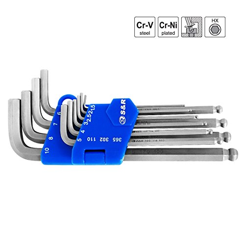 S&R Innensechskantschlüssel Satz 10-tlg HX mit Kugelkopf, lang, HX 1,5; 2,0; 2,5; 3,0; 4,0; 5,0; 6,0; 7,0; 8,0; 10,0 mm, in Kunststoffclip - 7