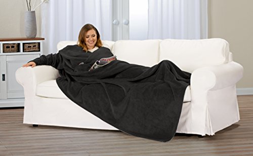 Gözze Premium Kuscheldecke mit Ärmel, 150 x 240 cm, mit Brusttasche, Schwarz, 88765-94-150240 - 4