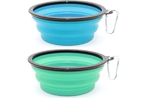 SLSON 2PZ Ciotola Pieghevole per Cane,Ciotola Viaggio Cani con Moschettone Alpinismo,Ciotola Portatile,Azzurro e Verde Chiaro,1000ml