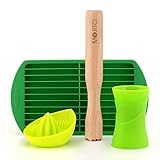 Kit Mojito Cocktails - Ensemble par Barre amigos Comprend Citron Citrus Juicer, 30 ml 45 ml double Mesureur, feuilles de menthe Sucre Bois Pilon et coque en silicone Moule Bac à glace pilée | 4 pc