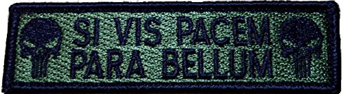Klettverschluss VELCRO Olive Punisher Skull Si Vis Pacem Para Bellum 1x3.75 inch Military Tactical, Airsoft, Paintball / Morale A ufnaher Patch -