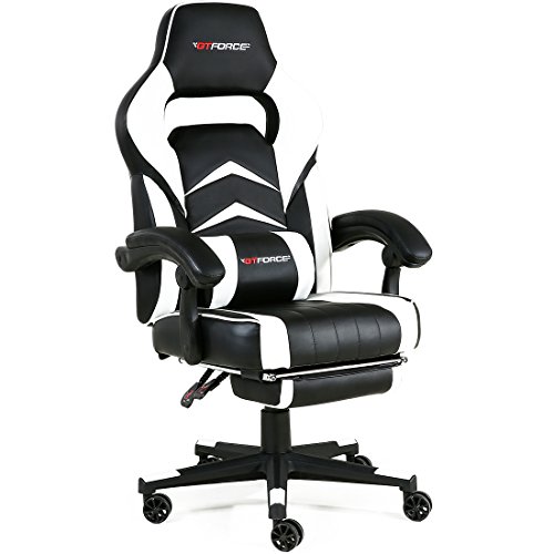GTFORCE TURBO RECLINING SPORTS RACING GAMING OFFICE DESK PC CAR LEATHER CHAIR (White)