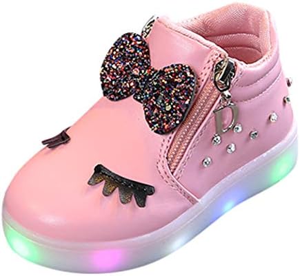 HOMEBABY Toddler Unisex Kids Light Up Trainers Infant Baby Girls Boy Casual Crystal Bowknot Sport Running LED Luminous Shoes Sneakers Halloween Gift
