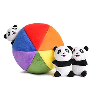 Squeaky Plush Dog Toy - Indestructible Puppy Interactive Hide and Seek Toys Pack for Chewers Teething Suction-Small Dog (Panda and Colored Balls)