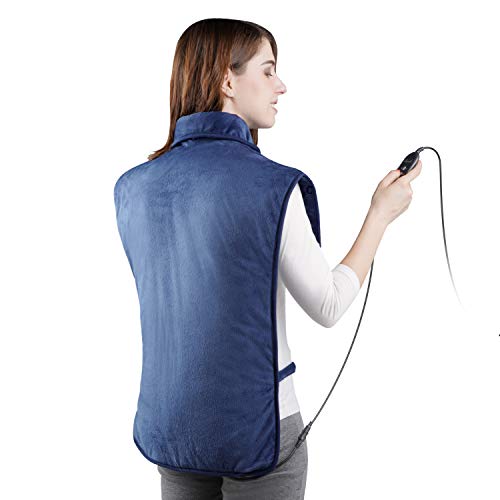 Levesolls Termoforo Elettrico Cervicale e Spalle 63×100cm Cuscino Termico Elettrico, 24V Bassa Tensione, 3 Livelli di Calore/3 Livelli di Timing, Spegnimento Automatico, Lavabile, Pieghevole, Blu