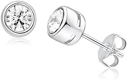 PLATINUM PLATED SWAROVSKI CRYSTAL RUBOVER 5MM STUD EARRINGS | CHOICE OF WHITE PINK OR CHAMPAGNE CRYSTAL | (White)