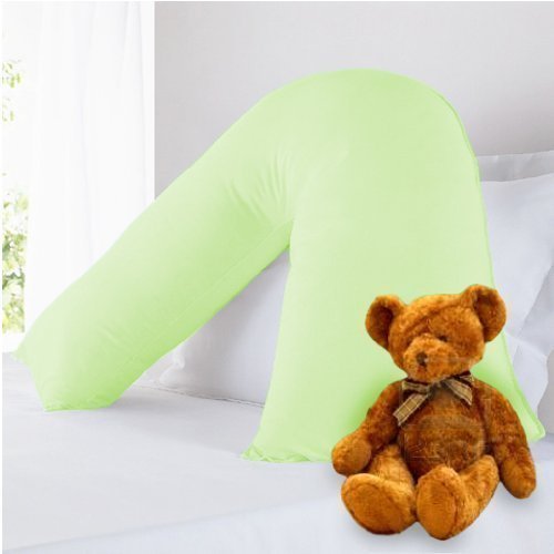 Childrens Pure 100% Cotton V Shaped Pastel Green Pillowcase and V Shaped Hollowfibre Pillow Set