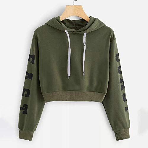 Surfiiy Sudaderas Tumblr Mujer Impresión de Letras East Coast Sudaderas con Capucha Cordón Hoodie Jersey Manga Larga Chica Elegante Invierno Otoño Hip Hop Cortos Sudadera Army Green ?? XL