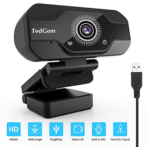 TedGem Webcam, Full HD 4K/1080P PC Webcam Camera con Microfono USB Live Streaming Webcam per Videochiamate e Registrazione, Gaming, Piccola/Flessibile/Regolabile, Supporta Windows, Android, Linux