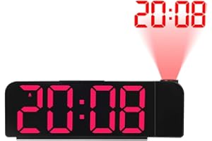 iFutniew Reloj despertador de proyección de rotación de 180°, reloj digital LED de 12/24 horas, carga USB, proyector de techo, reloj despertador