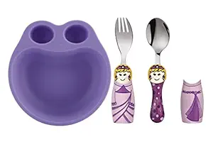 Eat4Fun Bowl and Stainless Steel Cutlery Set for Kids, Purple