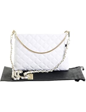 Primo Sacchi® italienisches Weißes Leder stylish schlanke lange und kurze gesteppte Umhängetasche Handtasche,...