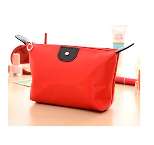 Domire Women Dumpling Shape Nylon Waterproof Zipper Cosmetic Makeup Bag Handbag ,Red