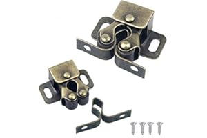 WEONE Door Catches,10pcs Double Roller Cupboard Door Latch Hardware,Bronze Plated Roller Cabinet Catch with Screws for Wardrobe,Home Furniture