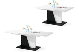 ‎ALL4ALL All4All Noel Coffee Table, Living Room Table, Sofa Table with Shelves, Dining Table with Insert, Foldable, 120 x 70 cm, 05, White + Black