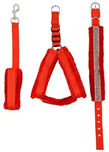 Cavalry s Adjustable Dog Leash Collar Harness Combo Set (Large, Red)