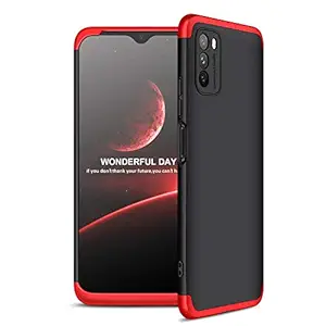 SKIN WORLD Full Body 3 in 1 Slim Fit 360 Degree Protection Hard Bumper Back Case Cover for Poco M3 (Red Black)