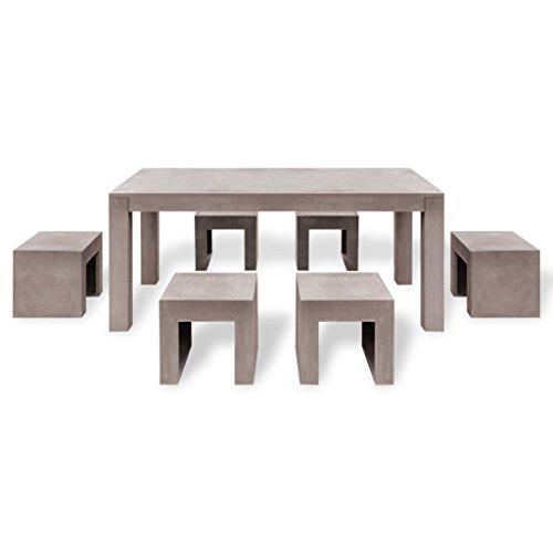 vidaXL 7-tlg. Beton Gartenmöbel Set Sitzgruppe Essgruppe Gartengarnitur Tisch Hocker - 3