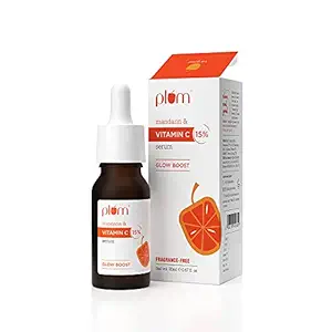 Plum 15% Vitamin C Face Serum with Mandarin for Glowing Skin with Pure Ethyl Ascorbic Acid for Hyperpigmentation & Dull Skin, Fragrance-Free, 20 ml