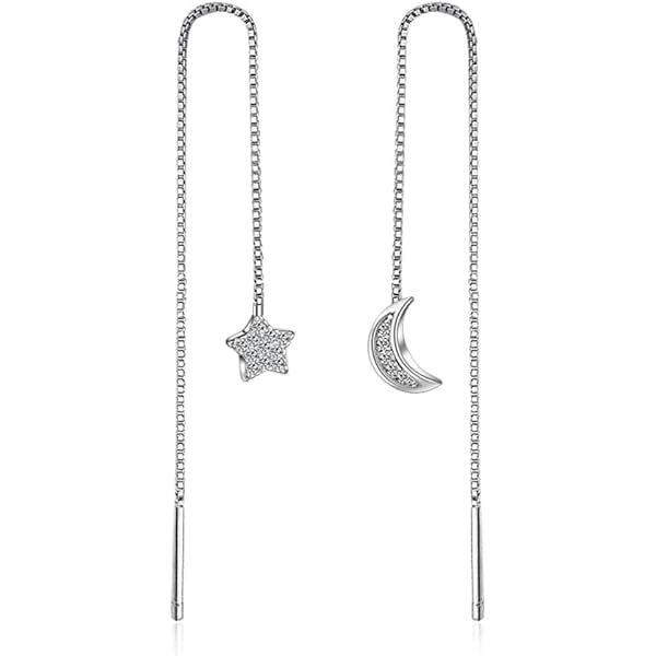 Orecchini Pendenti Asimmetrici A Forma Di Stella E Luna In Argento Sterling, Orecchini Delicati A Forma Di Stella E Luna, Orecchini Pendenti A Forma Di Stella Aperta E Delicata - Italia - Foto 11
