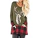 Produktbild Cooljun Damen Pullover Frauen Weihnachten Pullover Tops Plaid Splice Hem Rentier Langarm Tunika Damen Sweatshirt mit Tasche