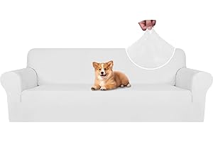 ‎CYCMACO CYCMACO Dicke Samt Sofa Überzug Stretch 4 Sitzer, Sofabezug rutschfest Mit Armlehnen, Elastischer Couch Überzug, Universal Sofa Cover, Durable Sofa Bezug Für Haustier Katze Hunde, Weiß