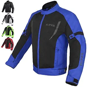 HI VIS MESH MOTORCYCLE JACKET FOR MENS RIDING BIKERS RACING DUAL SPORTS BIKE ARMORED PROTECTIVE (BLUE, SMALL)