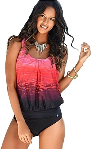 YOUYIYI Bikini Para Mujer establece impresi¨®n EN Color Elegante Top + Slip Tankinis Flor de Gran tama?o Push Up Swimwear escritos de Traje de BA?o de Gran tama?o