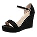 Produktbild Kolylong Damen Offener Zeh Einfarbig Wildleder Hoher Absatz Sandalen Schnalle Schnallenriemen Sandaletten Wedge/keilabsatz Römische Sandalen Sommerschuhe Schwarz Beige