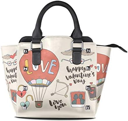 BONIPE Happy Valentine's Day Love Hot Air Balloon Shoulder Bags Top-Handle Handbag PU Leather Tote Crossbody Bag for Women