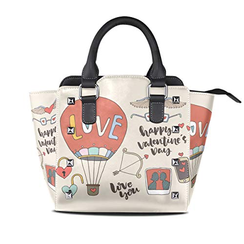 BONIPE Happy Valentine's Day Love Hot Air Balloon Shoulder Bags Top-Handle Handbag PU Leather Tote Crossbody Bag for Women