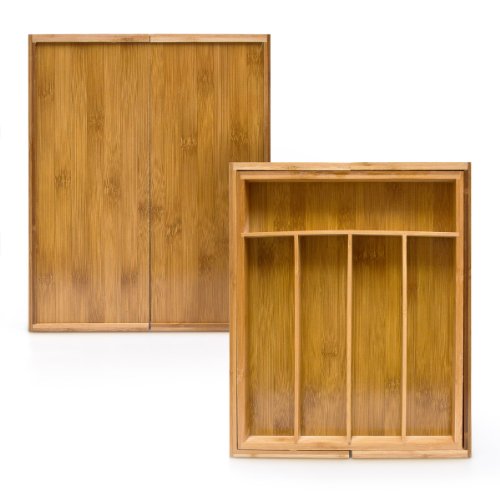 Relaxdays Besteckkasten mit 5 bis 7 Fächern HBT: 5 x 48,5 x 37 cm große Besteckeinlage aus Bambus als Schubladeneinsatz und Küchenorganizer Besteckeinteiler aus Holz ausziehbarer Besteckeinsatz, natur - 6