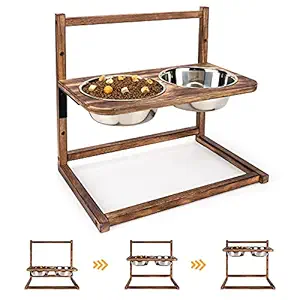 Emfogo Elevated Dog Bowls Raised Dog Bowl Stand Adjustable 3 Settings 5in 9in 13in Dog Bowls for Large Dogs with Double Dog Food Bowls Stand Raised Pet Feeder 16.5x16 inch,Patented (Carbonized Black)