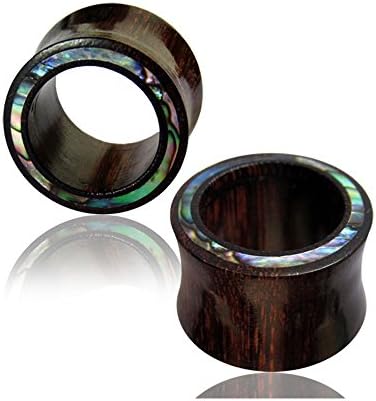Tamarind Wood Hand Carved Flesh Tunnels with Shell Inlay for Stretched Ear Lobes (6mm)