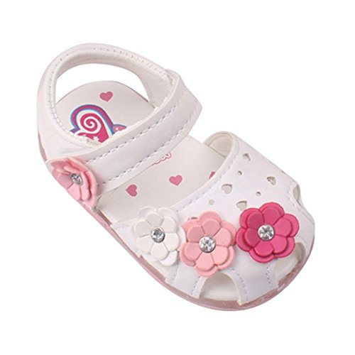 Voberry®1 Pair Cute Toddler New Flowers Girls Sandals Lighted Soft-Soled Princess Baby Shoes (4.5, White)