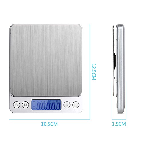 IDMAX Digital Küchenwaagen, (300g /0.1g)Food Scale, Gramm Skalen, Elektrische Schmuck Skalen, Multifunktionale Pro Taschenwaage mit LCD-Bildschirm, Tara, Hold und PCS Features, Edelstahl - 2