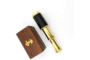 NAUTICAL REPLICA HUB 6" Nautical Handheld Pirate Brass Telescope with Anchor on Wooden Box, Sailor Home Decor Toy Gift