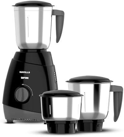 Havells Capture 500W Mixer Grinder 3 Stainless Steel Jars | 21000 RPM High-Speed Motor | Rust-Resistant 304 SS Blades | 1.5L Large Blending Jar | Over