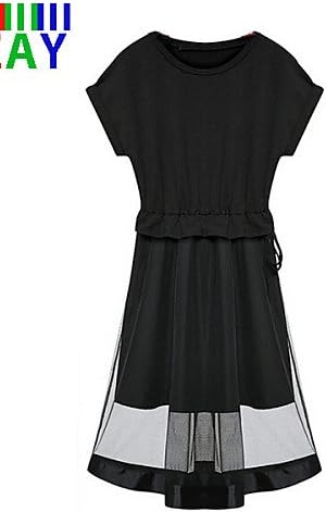 LYQ/ ZAY Women's Summer New Mesh Splicing Short Sleeve Dress Plus Size , black-3xl , black-3xl