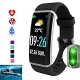 Smartwatch,Wasserdicht Smart Watch,IP68 Uhr mit Pulsmesser Fitness Armbanduhr Sport Uhr Fitnessuhr mit Schrittzähler,Schlaf-Monitor,Setz-Alarm,Stoppuhr,SMS-, Anruf-Benachrichtigung Push/Kamera,Black