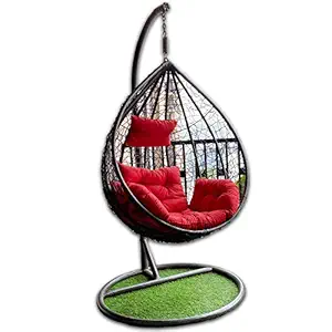 PRATHAM INDIA Single Seater Heavy Iron Hanging Egg Swing Lounge Chair with Tufted Soft Deep Cushion Backyard Relax for Indoor, Outdoor, Balcony, Deck, Patio, Home & Garden